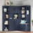 Multifunctional left-right combination hall cabinet (can be used separately) with storage and 4 hooks, storage cabinet/ hall tree 2 in 1 for living room, kitchen and hallway, antique blue-954003221
