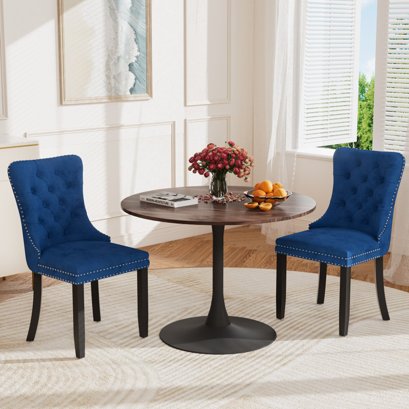 Round Pedestal Dining Set with 2 chairs, Brown/Black, Blue