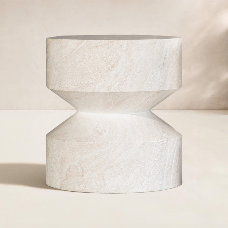 Amaker Outdoor Faux Stone Hourglass Side Table, White