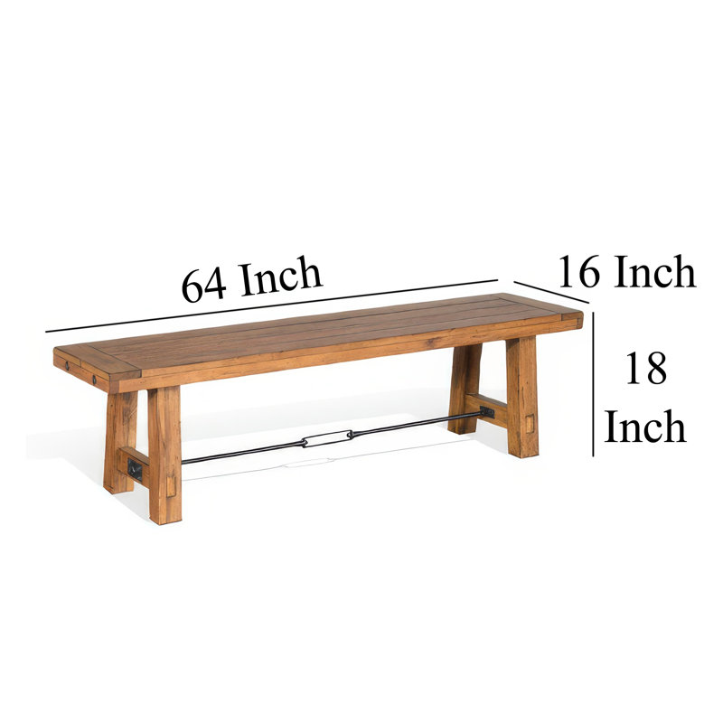 Banc de salle à manger Jake, acajou brun clair, accent Turnbuckle, 64 po