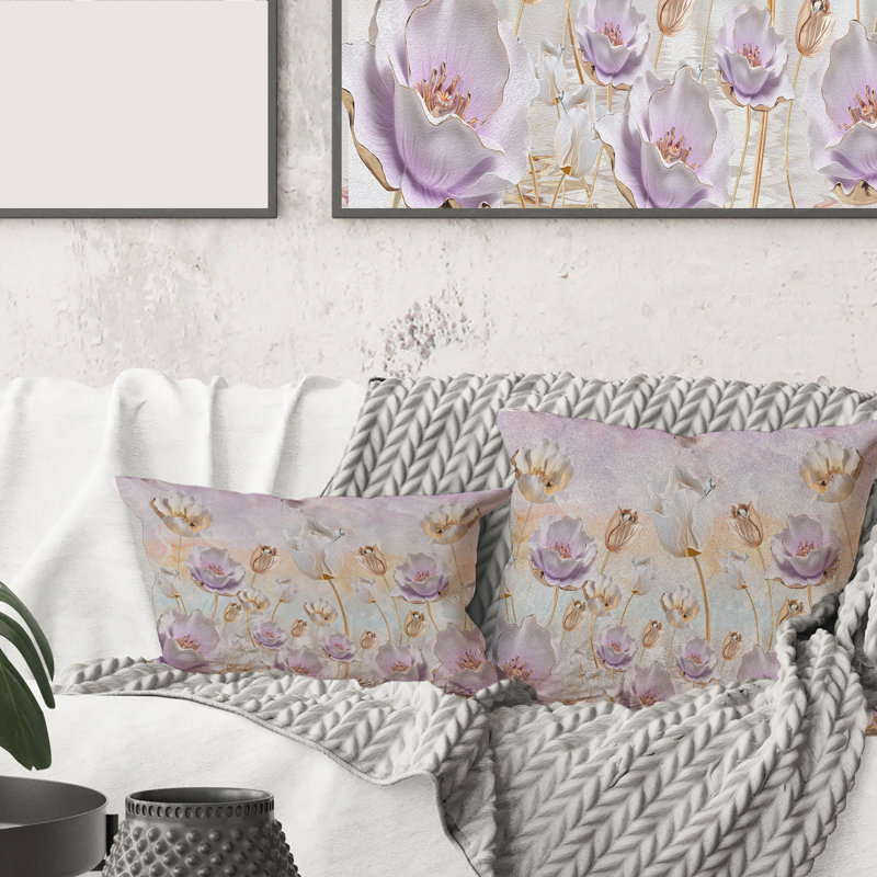Carré, fleurs en fleurs dans des tons pastel - Coussin décoratif à imprimé traditionnel, 16" x 16"