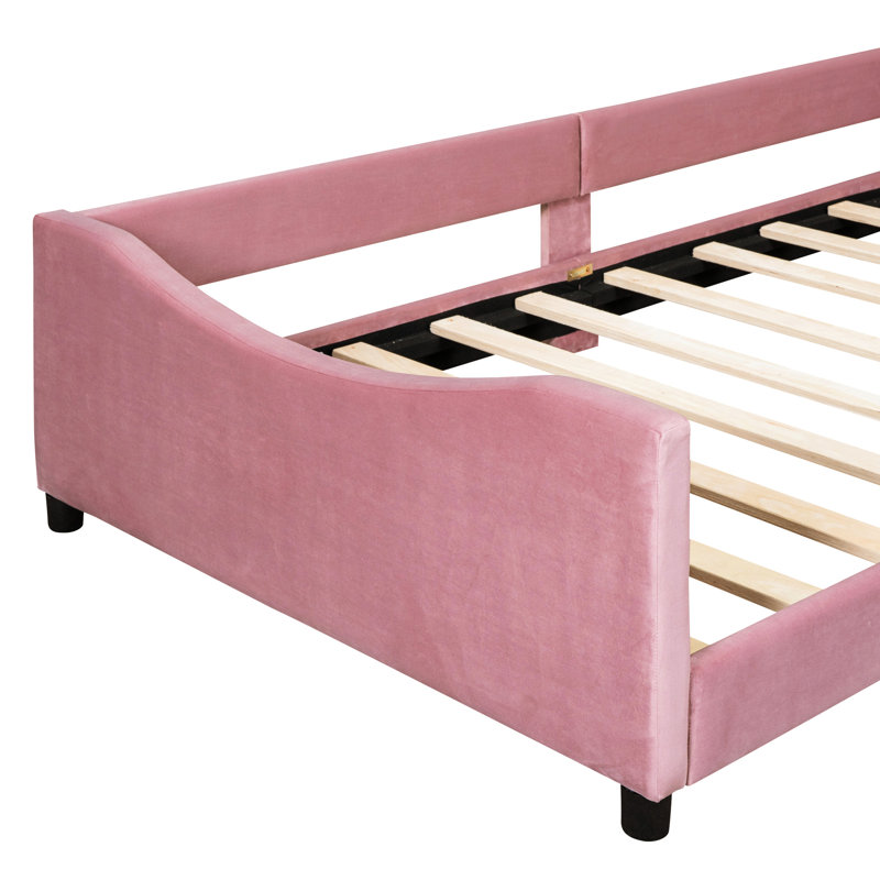 Lit de jour rose simple avec une jolie tête d'oreille de lapin - Structure en bois