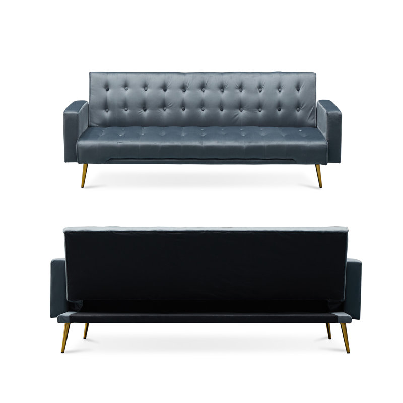 Irma Twin 75'' Upholstered Convertible Sofa, Dark Gray Velvet