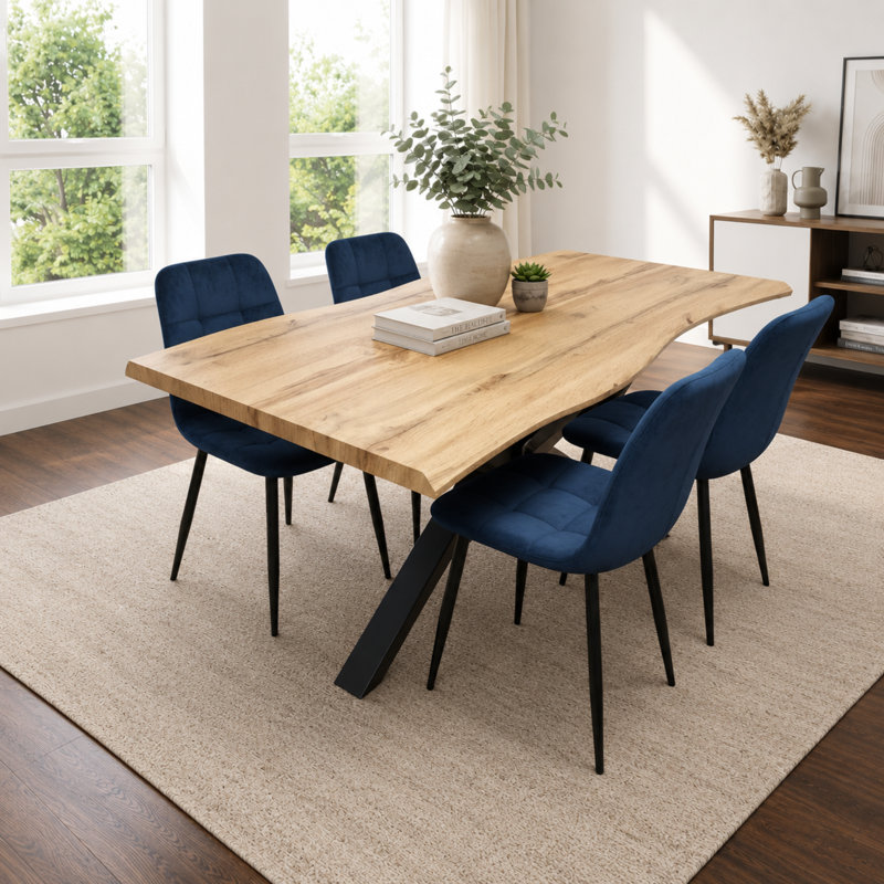 4 - Person Dining Set, 75cm H x 117cm W x 77cm D, Blue