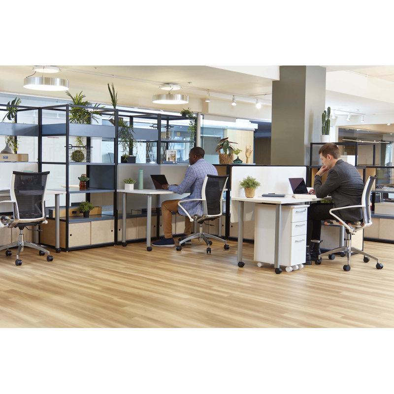 JURNI Multi-Purpose Table With Post Leg And Casters, Designer White, 29.50" H x 60" L