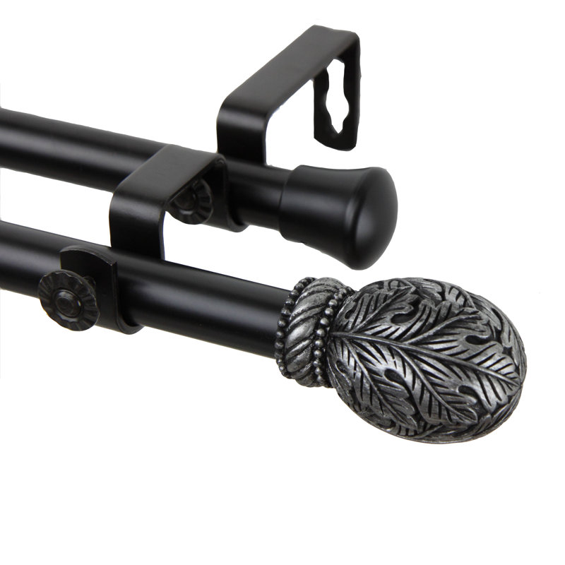 Ensemble de tringle à rideaux double et quincaillerie pour fenêtre d’angle Gravesend, L 28 po x l 48 po, Noir