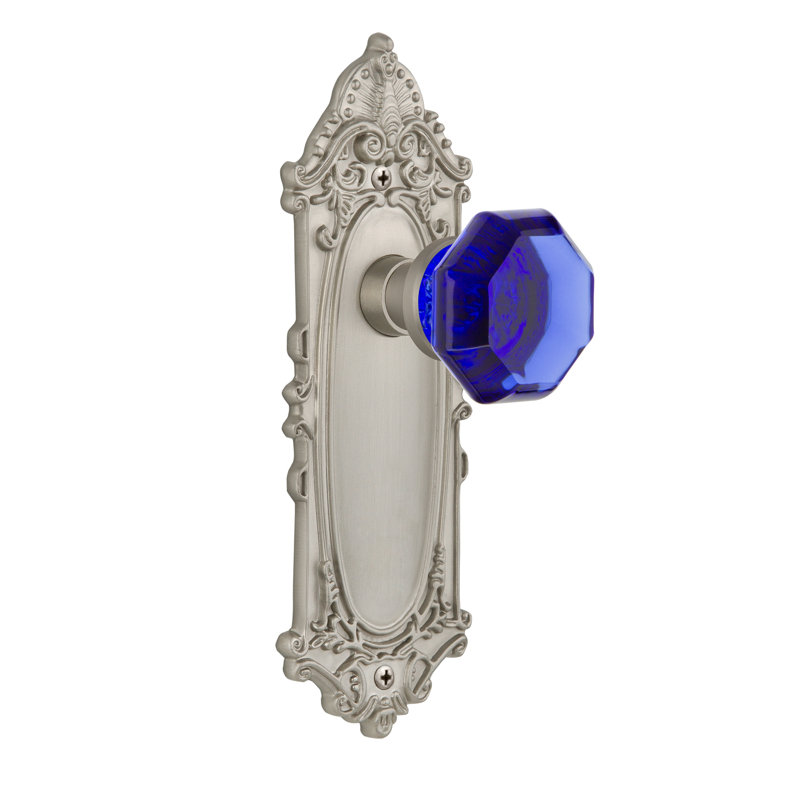 Victorian Plate with Waldorf Cobalt Door Knob, Satin Nickel