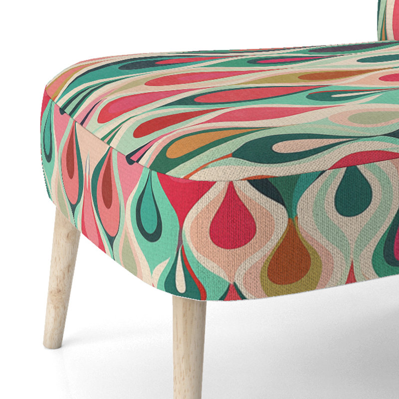 Chaise d'appoint rembourrée Retro Abstract Drops, Rouge / bleu sarcelle