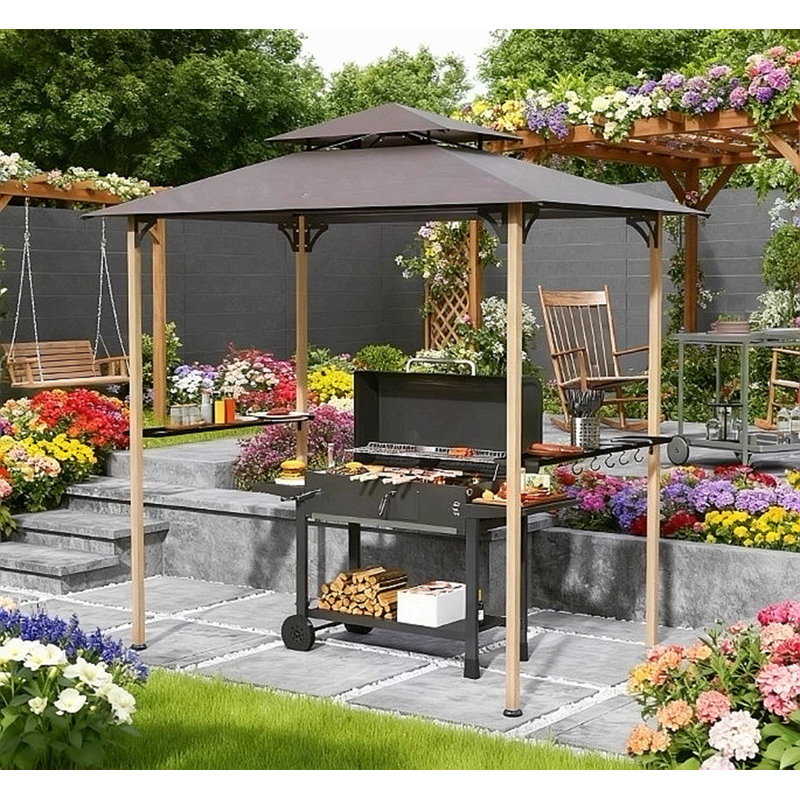 Abri de barbecue à deux niveaux pour barbecue, abri de barbecue avec tablettes latérales et crochets