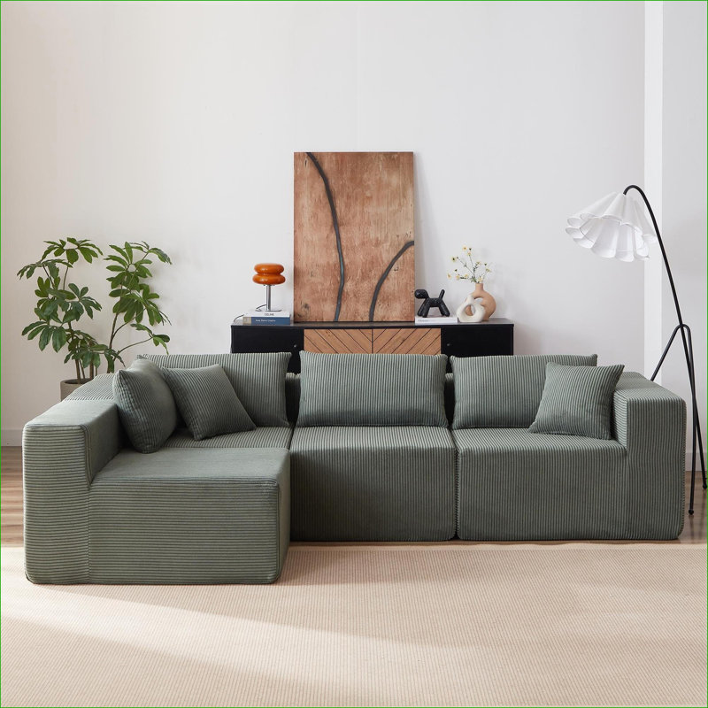Canapé modulaire Boneless Riaan, Velours côtelé vert