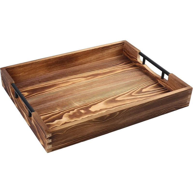 Grand plateau de repose-pieds pour le salon, plateau de service en bois avec poignées, table basse et canapé, comprend des sous-verres antidérapants