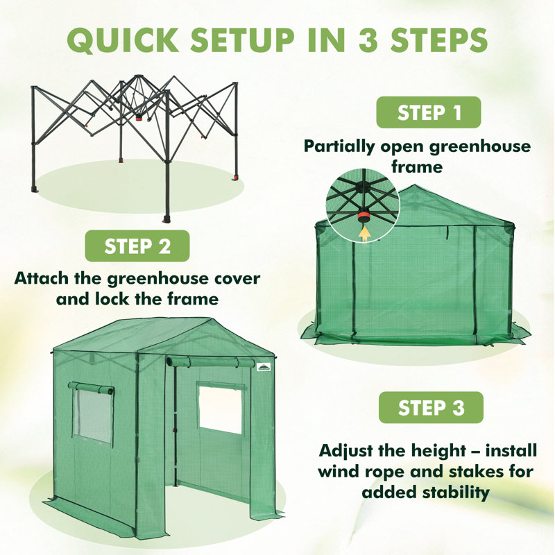6x6 Portable Pop Up Greenhouse, Walk-In Outdoor Garden Plant Greenhouse, Green