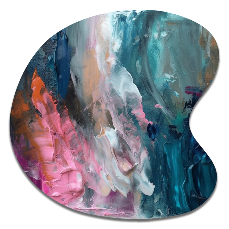 Art mural moderne en métal abstrait bleu et rose, H 33 po x l 33 po