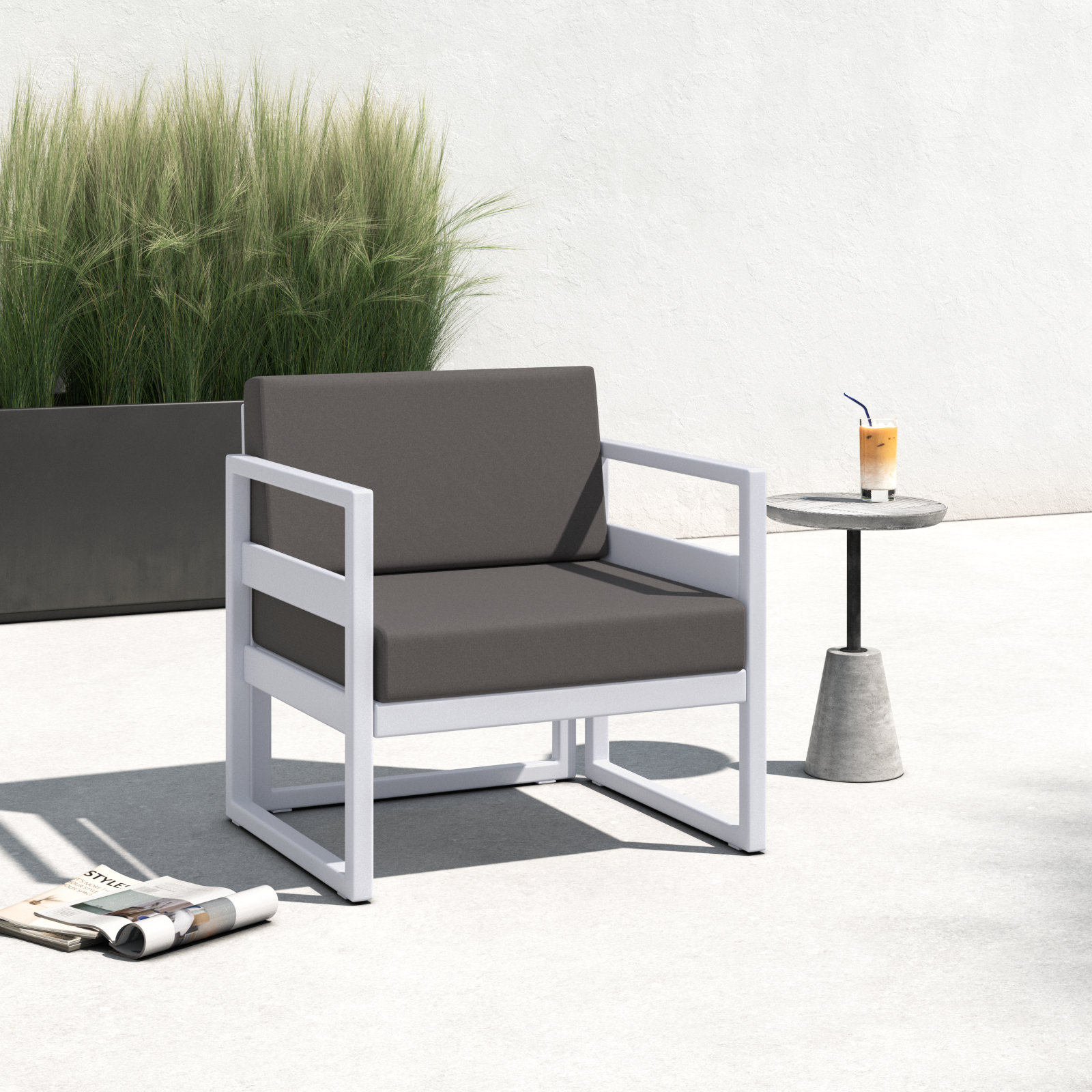 Lane Outdoor Lounge Chair, Charcoal, Silver/Gray