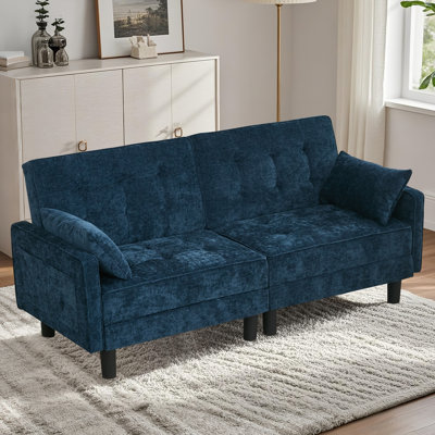 Canapé en futon rembourré chenille de 71,2 po de large avec dossier réglable pour le salon Chenille