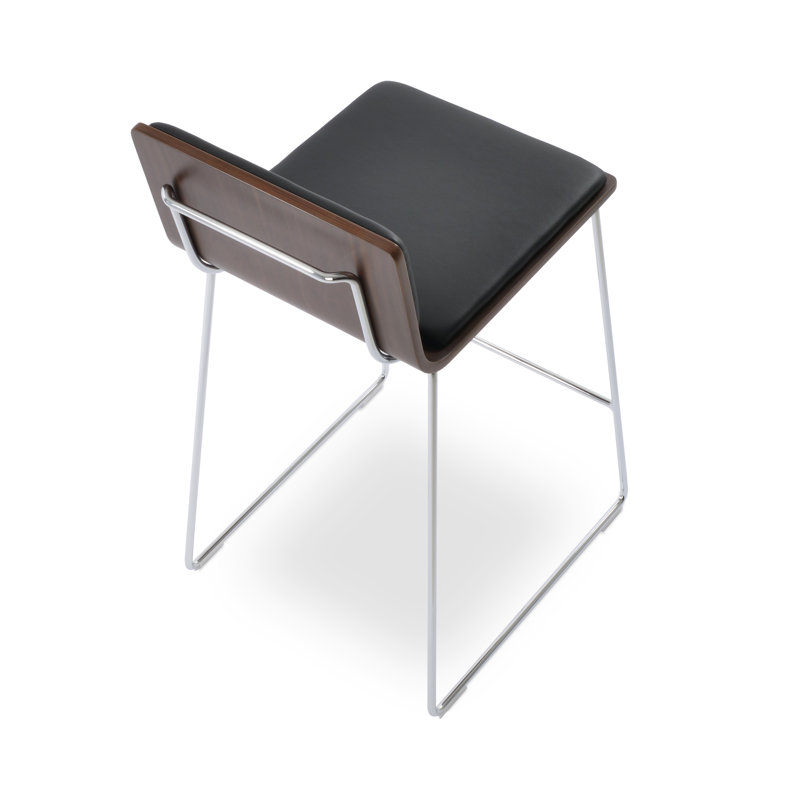 Tabourets Corona, Chrome chrome, Similicuir noir, Tabouret de bar (siège d'une hauteur de 29 po)