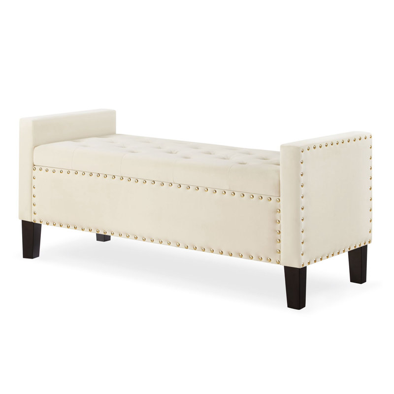 Hasaun Velvet Upholstered Storage Bench, Cream