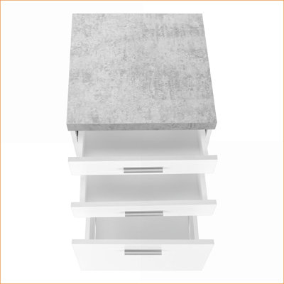 Classeurs mobiles, 3 tiroirs roulants, support pour imprimante, contemporain moderne, stratifié gris ardoise blanc neige | Blanc | Panneau de particules