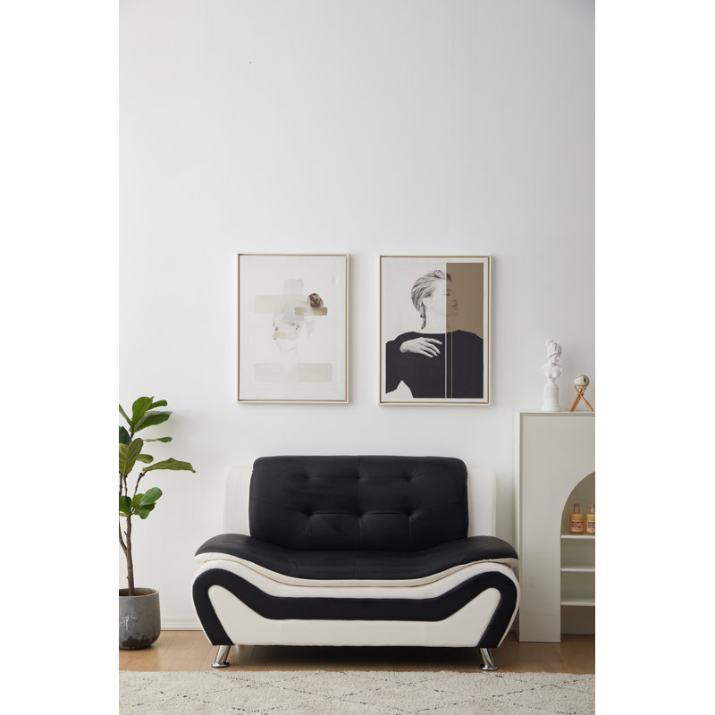 Causeuse de salon Adrin, Similicuir noir / blanc