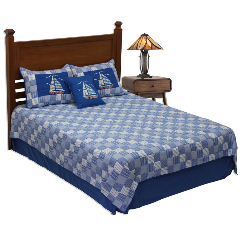 Ocean Ways Cotton Patchwork Quilt, Queen