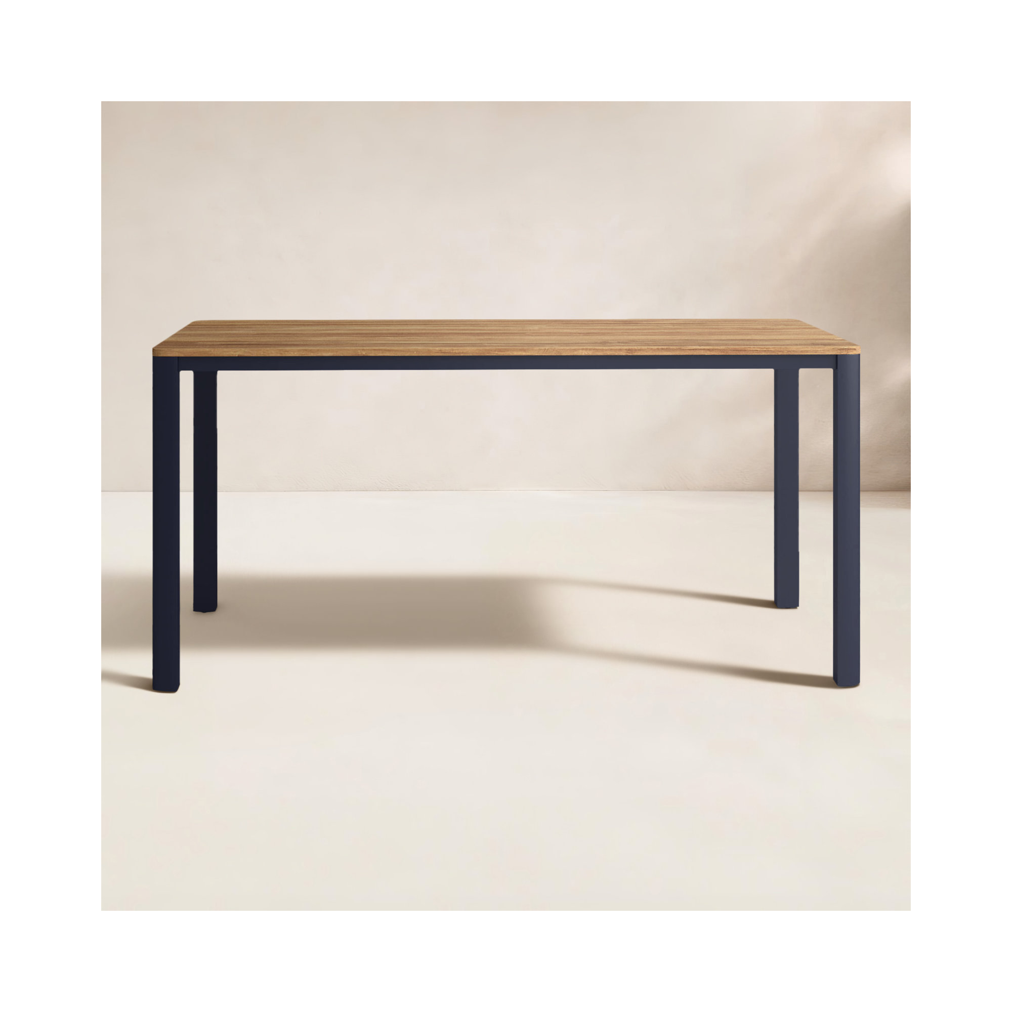 Morones Rectangular Dining Table in Solid Reclaimed Teak with Black Rounded Edge Aluminum Legs, 35.5" W x 63" L x 30.3" H