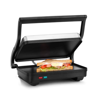 Holstein Housewares 10.2 in. Die Cast Aluminium and Stainless Steel Non Stick Electric Grill Sandwich Maker & Panini Press with Stainless Steel Lid