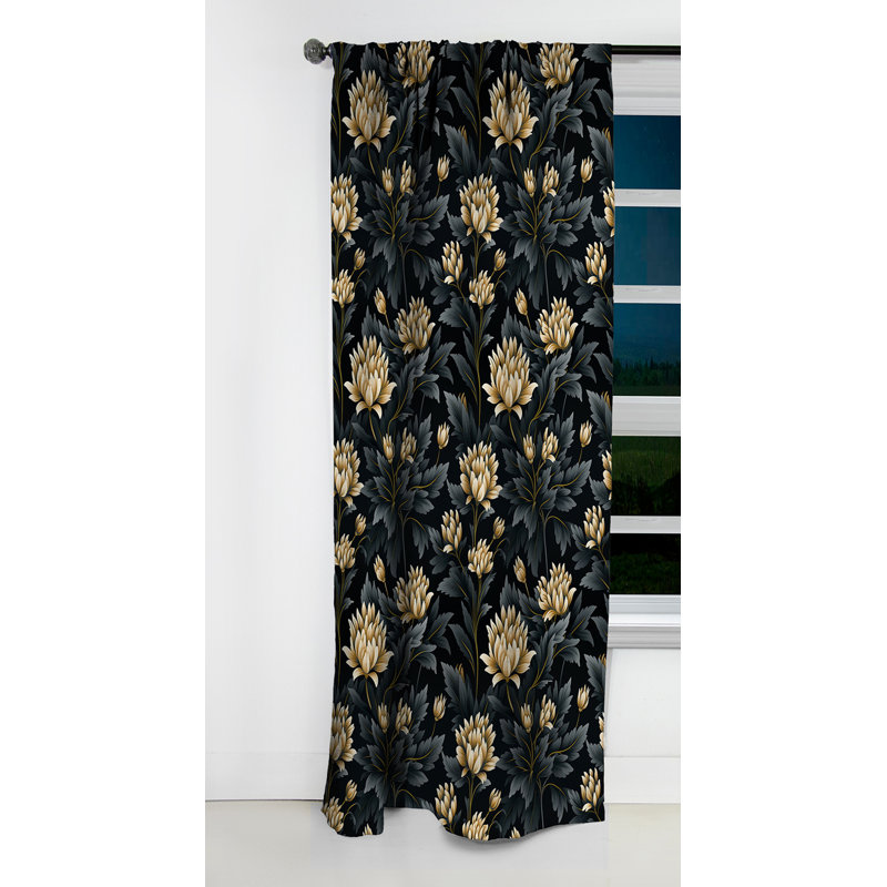 Opulence de fleur de damas noire et beige I - Rideau damassé - Rideau occultant - 1 panneaux, L 52 po x L 108 po