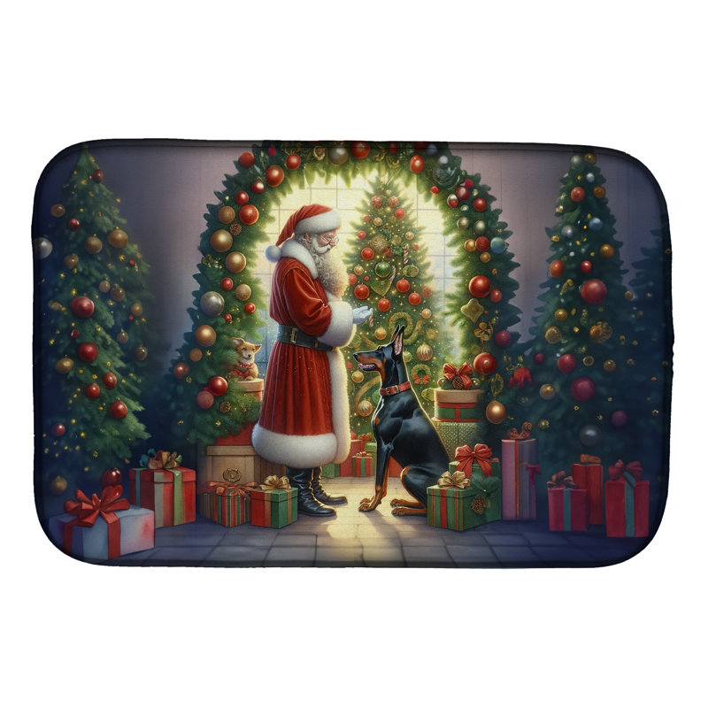Tapis de vaisselle Doberman Pinscher and Santa Claus