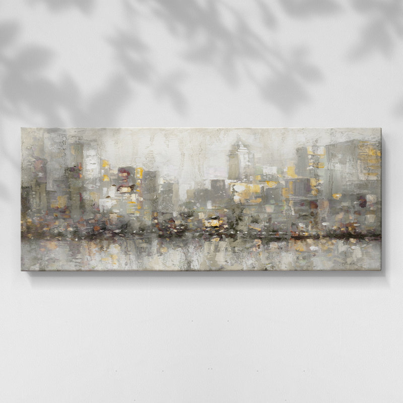 Paysage urbain abstrait - Toile tendue avec châssis - Prêt à accrocher, H 16 po x l 40 po