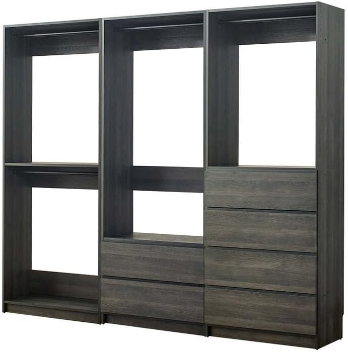 Home Imports Emporium Freestanding Walk In Closet System for Closet Room Rectangular Engineered Wood Modular Design with Hanging Rods and Shelves Gray
