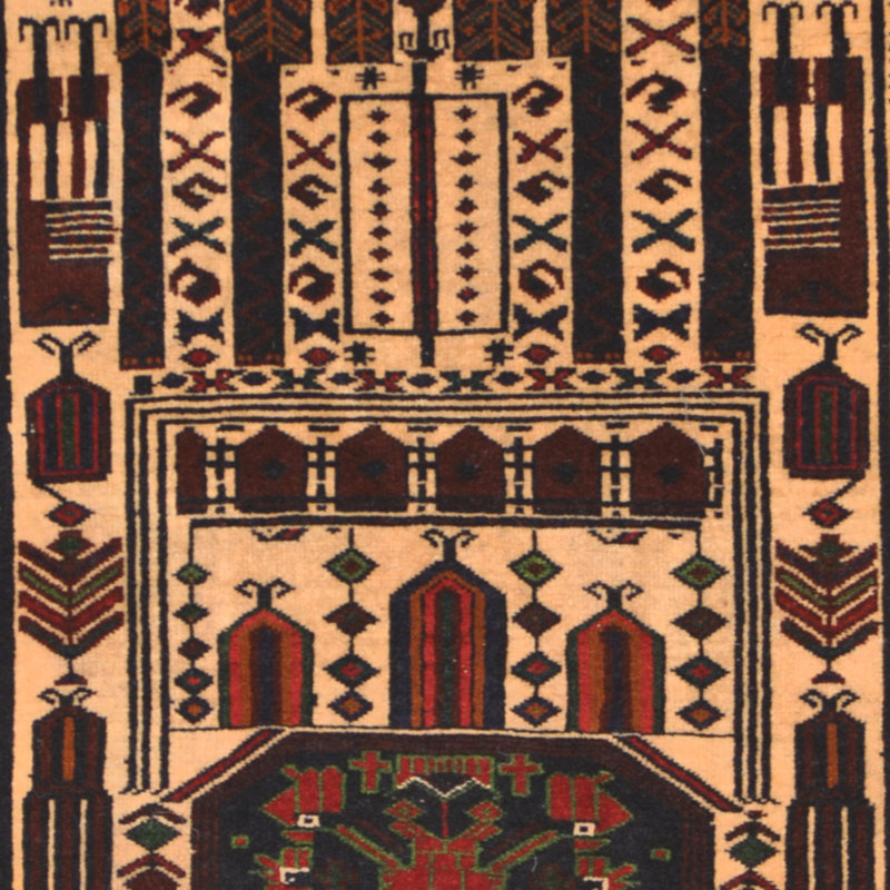 Tapis en laine noué à la main Bungalow Rose Balouchi Bungalow