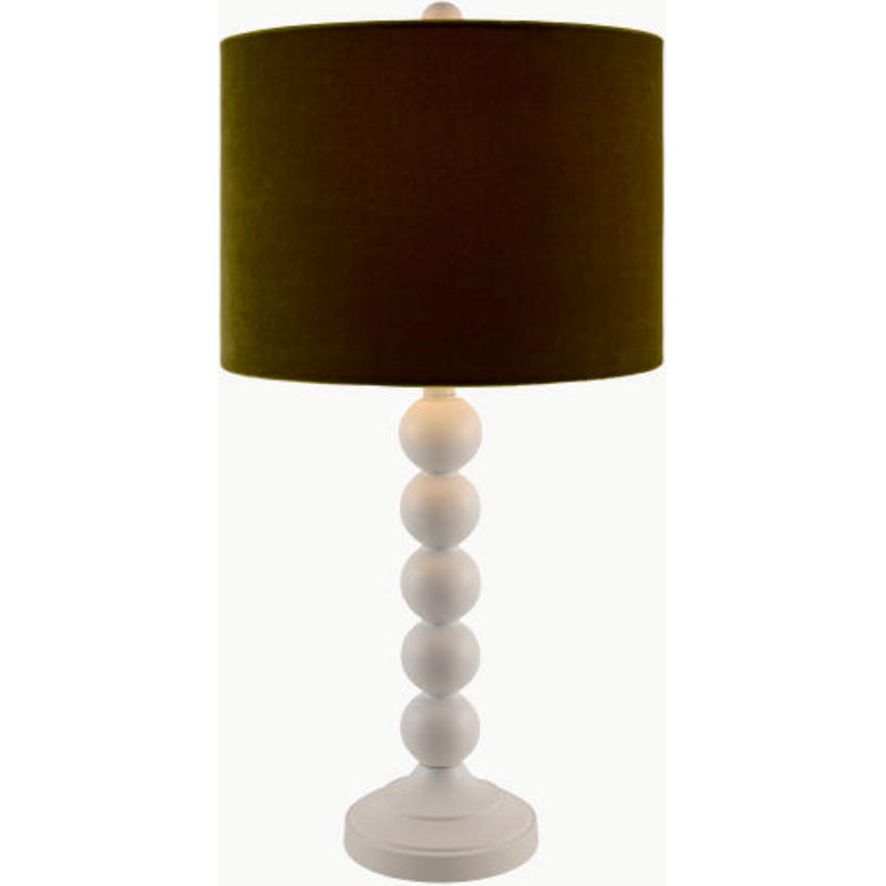 Elaine Table Lamp, White,  Dark Green, 27" H x 13" W x 15" D