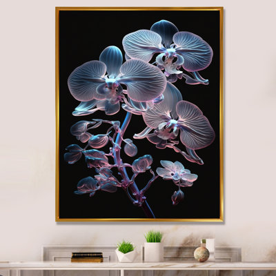 Orchidée blanche lumineuse avec lueur mauve IV - reproduction sur toile