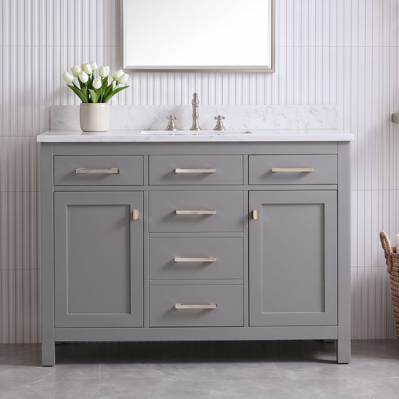 Meuble-lavabo simple Ajhane, Gris / Nickel brossé