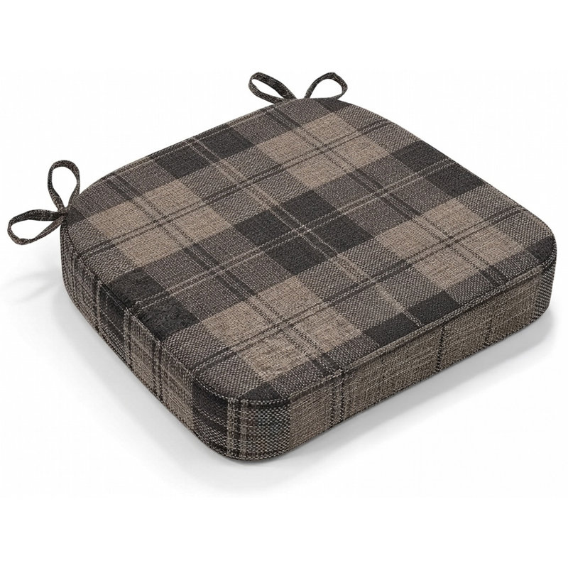 2" Thick D-Shaped Dining Chair Cushions with Ties and Non-Slip Base - (17" x 16") Brown Checkered, Brown Checkered