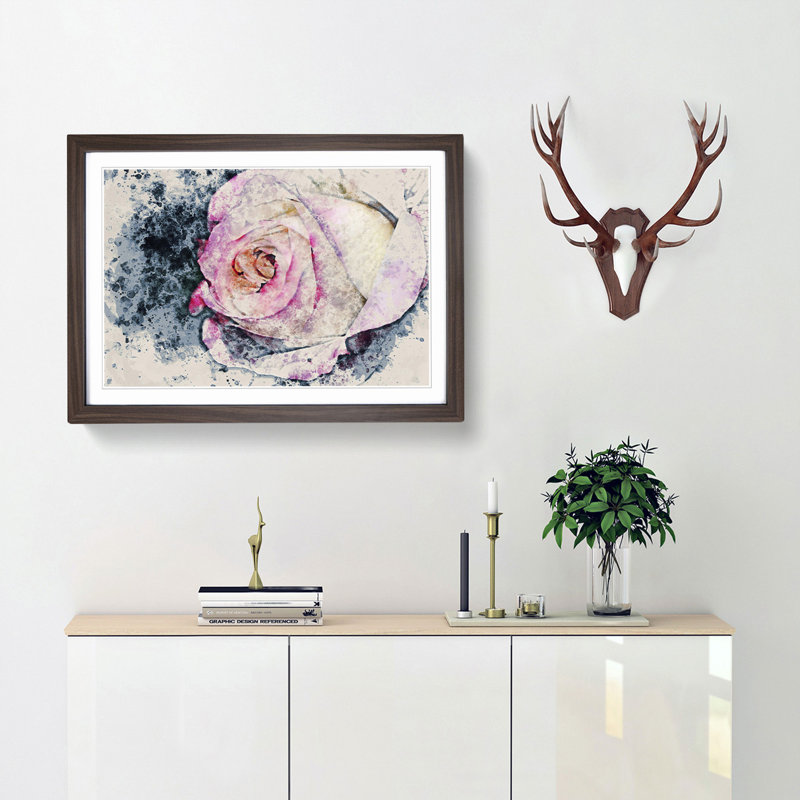 Pink Tipped Rose - Framed Print, Walnut, 40cm H x 60cm W x 2cm D