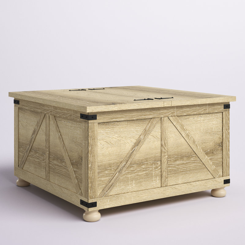 Antwinette Coffee Table, Square Center Table With Flip-Top Lids, Hidden Storage Compartment And Wooden Legs, Oak, Oak