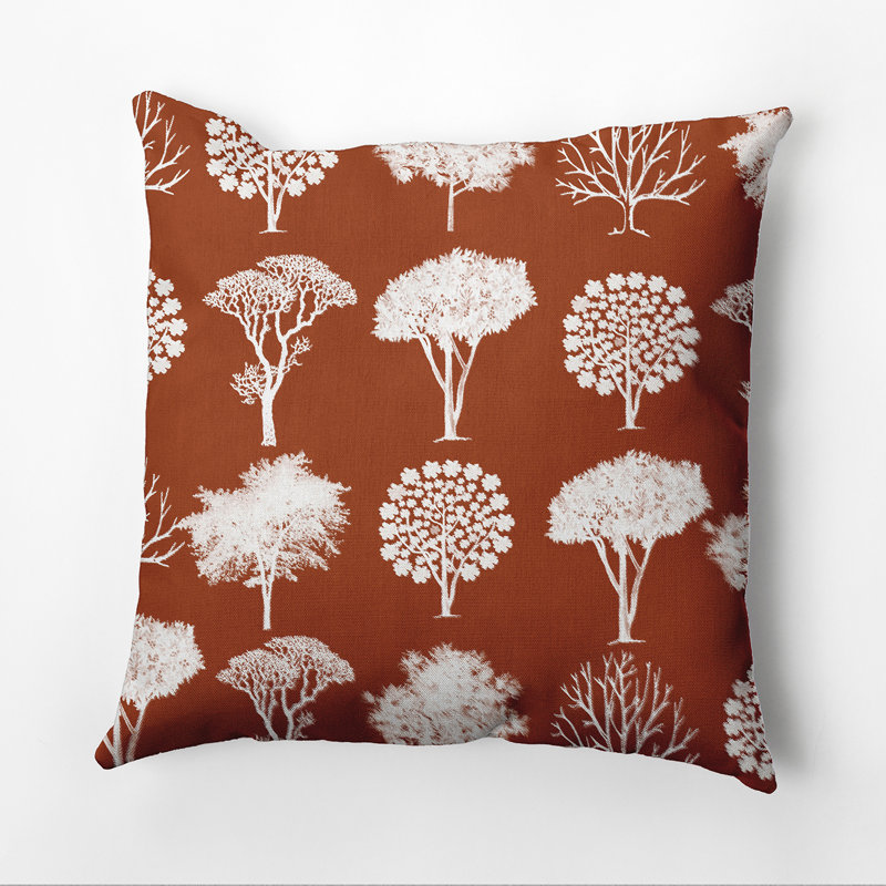 Lenard Field of Trees Square Pillow Cover and Insert, 18" H x 18" W x 2" D, Dark Rust