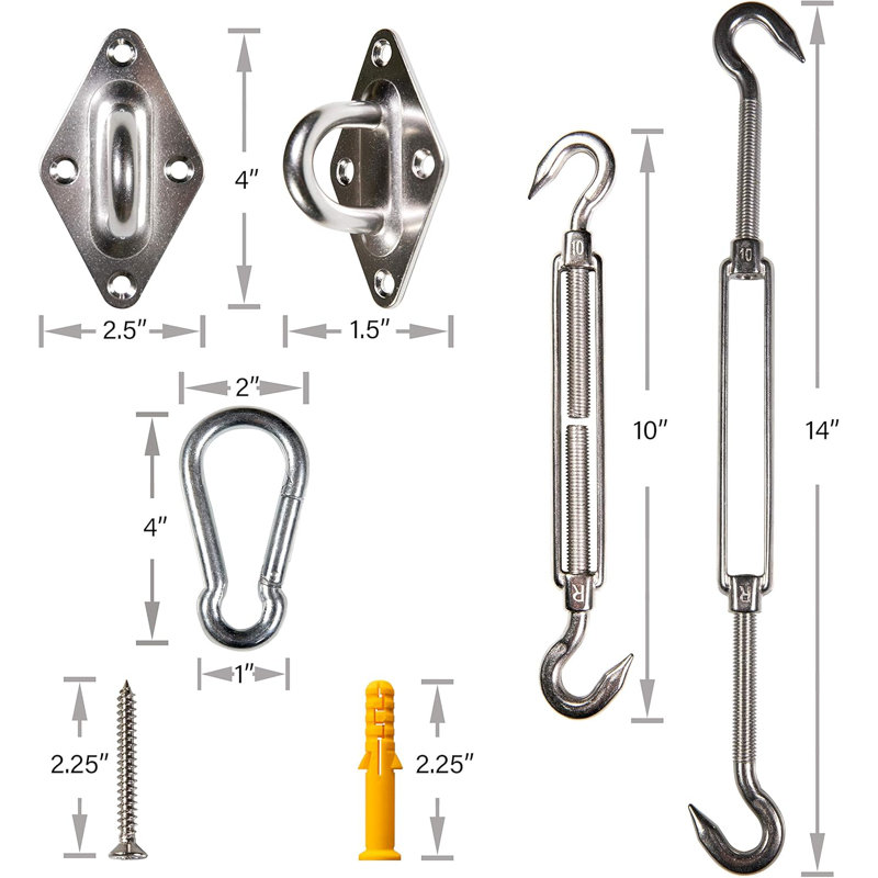 10 Inch Stainless Steel Triangle Sun Shade Sail Installation Kit