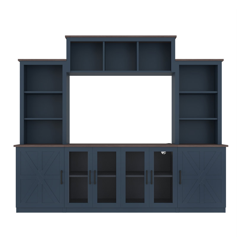 Farmhouse 88"W Entertainment Center With Charging Station, Blue