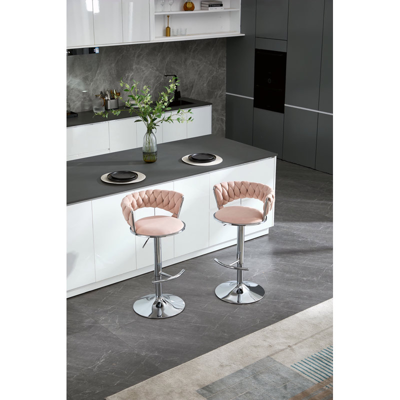 Ensemble de 2 tabourets de bar, avec repose-pieds chromé et base pivotante en velours à hauteur réglable et tabouret de bar simple chromé