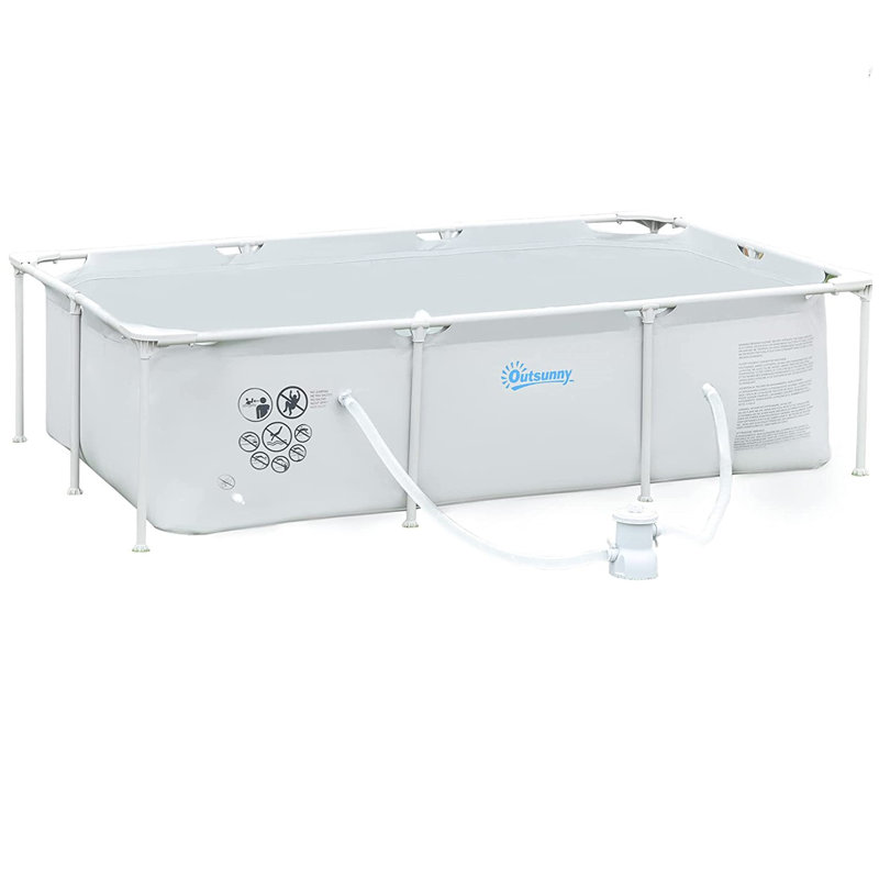 Rectangle Frame Set Pool H x W x L , with Pump Included, 9.6' L x 6.2' W x 29.5" H, Grey