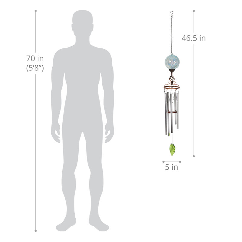 Light Blue Solar Pearlized Honeycomb Glass Wind Chime with Metal Finial