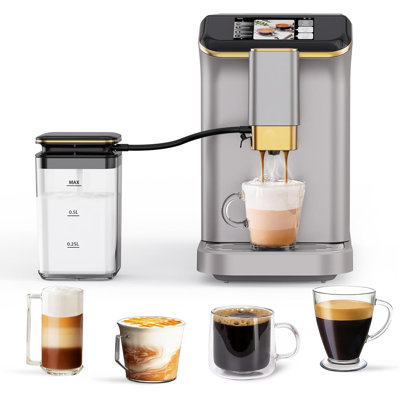 Fully Automatic Espresso Coffee Machine With Milk Frother, 8-In-1 Coffee Maker With Tft Touchscreen & Removable Water Tank, 20 Bar Pump Pressure 15 Adjustable Grind Levels Cappuccino Machine