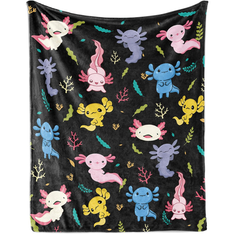 Coussin décoratif en flanelle Axolotl pour enfants, L 80 po x l 60 po