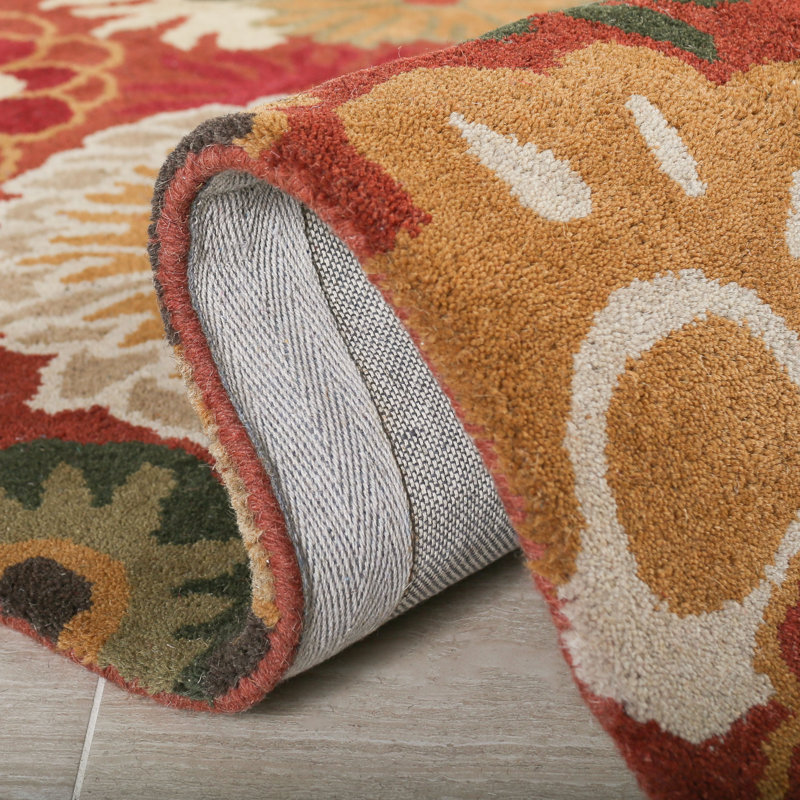 Ivory and Rust Floral Hand-Tufted Wool 8' x 10' Rug