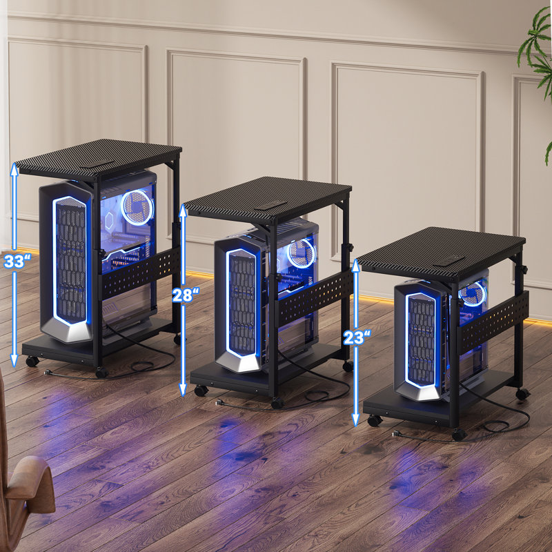 24" Computer Tower Stand with Power Outlet, Black