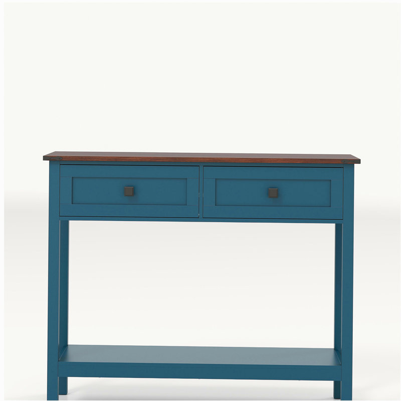 Farmhouse Style Console Table With Dual-Tone Design, 2 Drawers And Bottom Storage Shelf – Rustic Side Table For Entryway, Living Room And Hallway