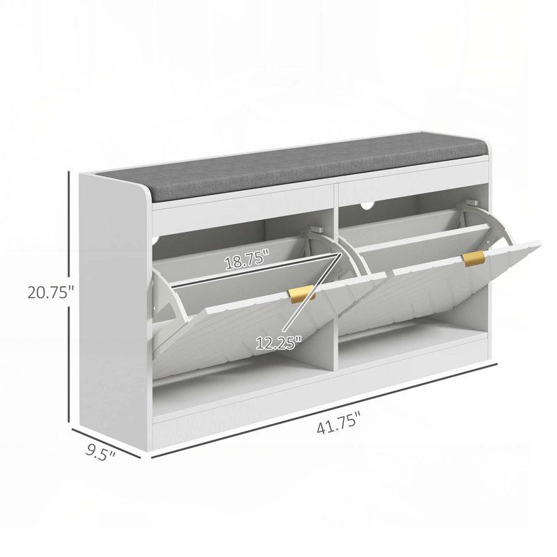 Shoe Bench, Entryway Bench with 2 Flip Drawers, Seating Cushion