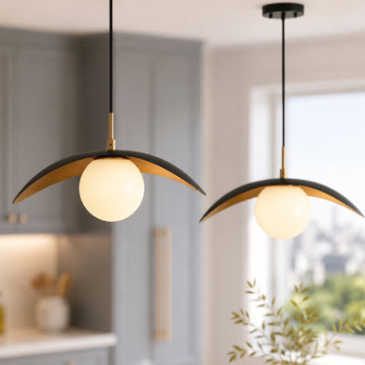 1-Light Dimmable 19" Modern Pendant with White Alabaster Glass Globe (Set of 2)